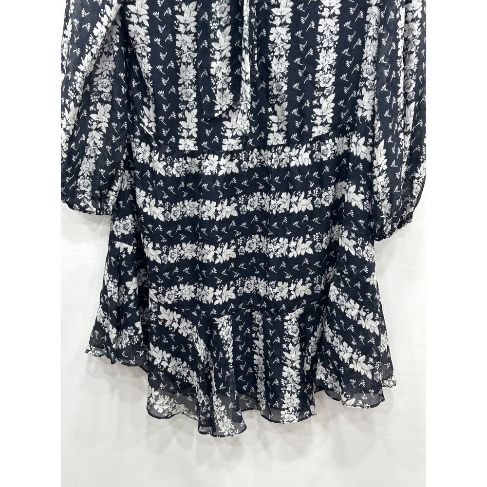 Shoshanna Holley Dress Womens 2 Navy White Floral Silk Tie Neck 3/4 Sleeve Mini - Picture 5 of 12